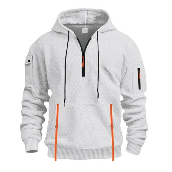 Zylanna Men's Hooded Sweatshirts with Pockets, Soft & Warm Solid Color Half-Zip Casual Sport Hoodies Pullover for Men White