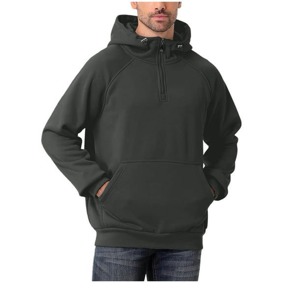 Zylanna Men's Hooded Sweatshirts with Pockets, Solid Color Soft & Warm Casual Half-Zip Sport Hoodies Pullover for Men Dark Gray