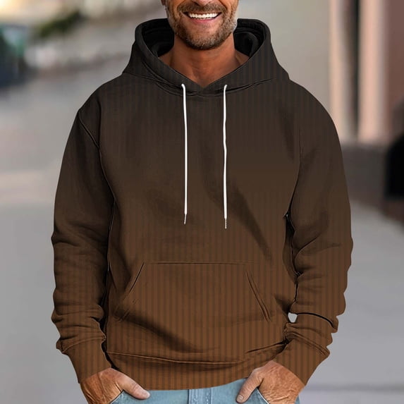 Zylanna Men's Hoodie Pullover, Gradient Color with Drawstring Pockets Fleece Lined Casual Sweatshirts for Men Brown