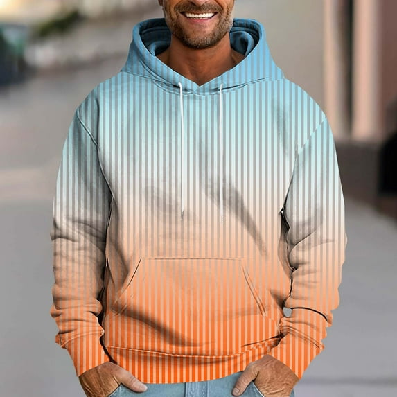 Zylanna Men's Hoodie Pullover, Gradient Color with Drawstring Pockets Fleece Lined Casual Sweatshirts for Men Orange