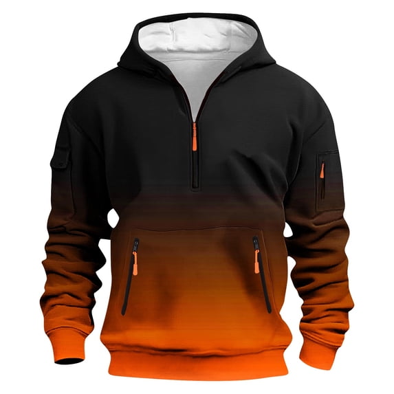 Zylanna Men's Hoodie Pullover, Pockets Gradient Color Quarter-Zip Breathable Casual Sweatshirts for Men Orange