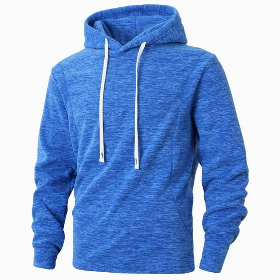 Zylanna Men's Hoodie Pullover, Solid Color Fleece Lined Stretchy with Drawstring Casual Sweatshirts for Men Blue