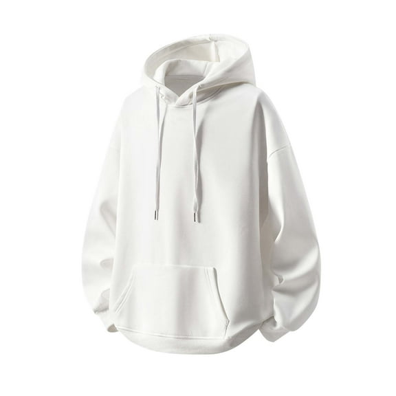 Zylanna Men's Hoodie Pullover, Solid Color with Drawstring Pockets Basic Casual Sweatshirts for Men White