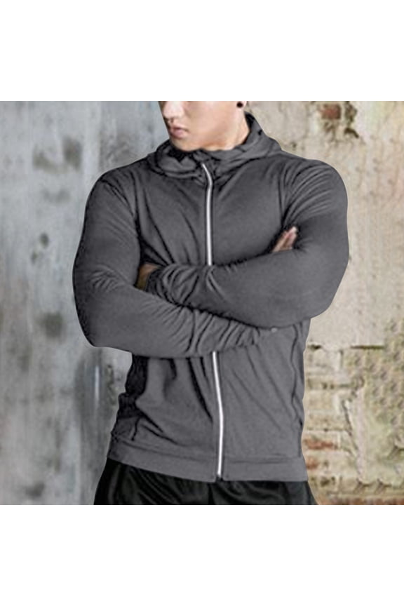 Men's Hoodie Shirt, Quick-Dry Full-Zip Long Sleeve Breathable Tops for Outdoor Workout Hiking Dark Gray