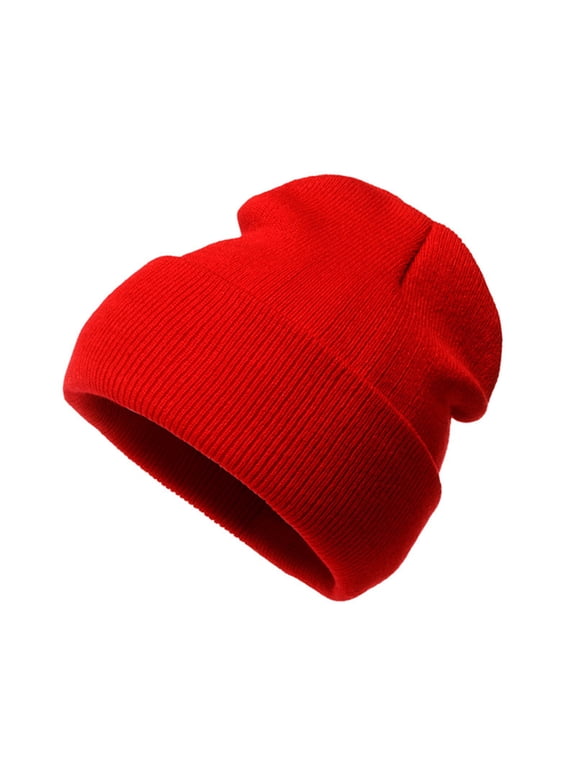 Men's Knit Beanie, Stretchy Warm Solid Color Loose Fit Slouchy Winter Skull Cap for Skiing Running Street Daily Wear Red