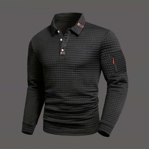 Zylanna Men's Long Sleeve Polo Shirts, Slim Fit Solid Turndown Collar Spring Fall Casual Pullover Tops for Man Black