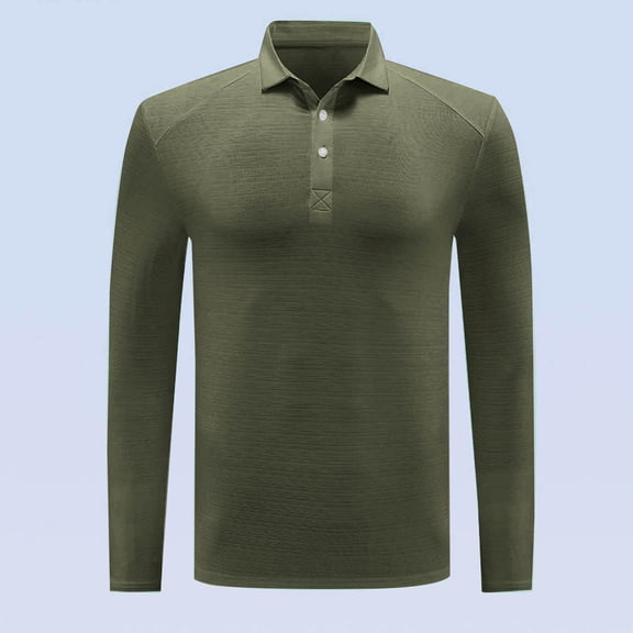 Zylanna Men's Long Sleeve Polo Shirts, Slim Fit Turndown Collar Solid Spring Fall Casual Pullover Tops for Man Army Green