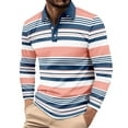 thumbnail image 1 of Zylanna Men's Long Sleeve Polo Shirts, Slim Fit Turndown Collar Striped Spring Fall Casual Pullover Tops for Man Pink, 1 of 7