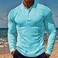 thumbnail image 1 of Zylanna Men's Long Sleeve Polo Shirts, Spring Fall Slim Fit Turndown Collar Solid Casual Pullover Tops for Man Light Blue, 1 of 5