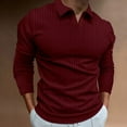 thumbnail image 1 of Zylanna Men's Long Sleeve Polo Shirts, Spring Fall Solid Turndown Collar Slim Fit Casual Pullover Tops for Man Wine, 1 of 6