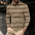 thumbnail image 1 of Zylanna Men's Long Sleeve Polo Shirts, Striped Loose Fit Turndown Collar Spring Fall Casual Pullover Tops for Man Coffee, 1 of 5