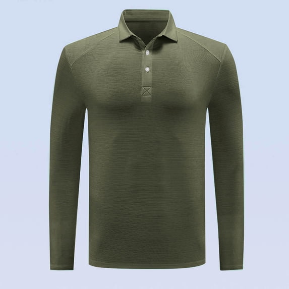 Zylanna Men's Long Sleeve Polo Shirts, Turndown Collar Slim Fit Solid Spring Fall Casual Pullover Tops for Man Army Green