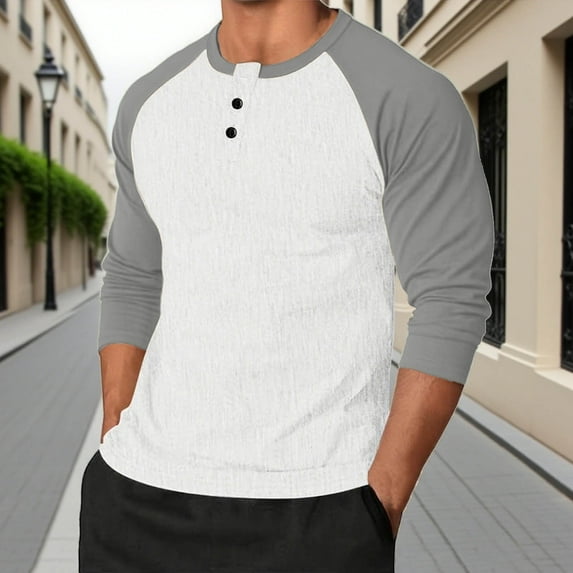 Zylanna Men's Long Sleeve Polo Shirts, Turndown Collar Spring Fall Color Block Slim Fit Casual Pullover Tops for Man Gray