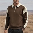 thumbnail image 1 of Zylanna Men's Long Sleeve Polo Shirts, Turndown Collar Spring Fall Slim Fit Solid Casual Pullover Tops for Man Coffee, 1 of 4