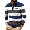 thumbnail image 1 of Zylanna Men's Long Sleeve Polo Shirts, Turndown Collar Spring Fall Slim Fit Striped Casual Pullover Tops for Man Blue, 1 of 6