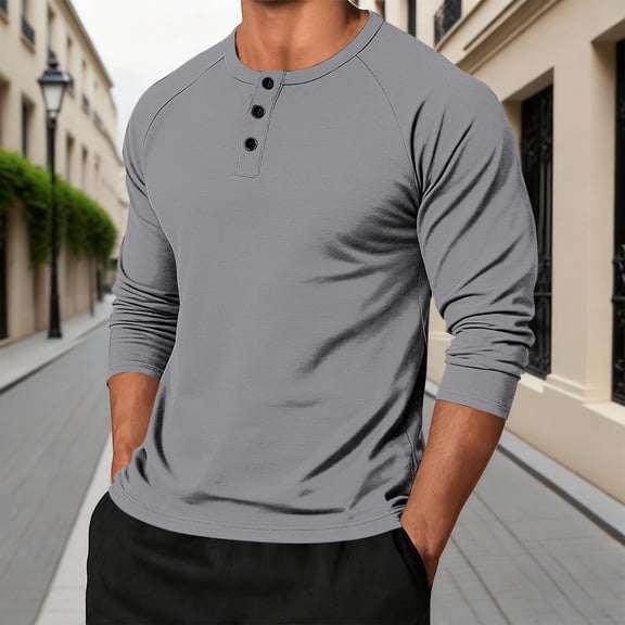 Zylanna Men's Long Sleeve Polo Shirts, Turndown Collar Spring Fall Solid Slim Fit Casual Pullover Tops for Man Gray