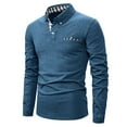 thumbnail image 1 of Zylanna Men's Long Sleeve Polo Shirts with Chest Pocket, Turndown Collar Spring Fall Slim Fit Solid Casual Pullover Tops for Man Dark Blue, 1 of 5