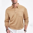 thumbnail image 1 of Zylanna Men's Long Sleeve Polo Shirts with Chest Pocket, Turndown Collar Spring Fall Solid Slim Fit Casual Pullover Tops for Man Khaki, 1 of 7