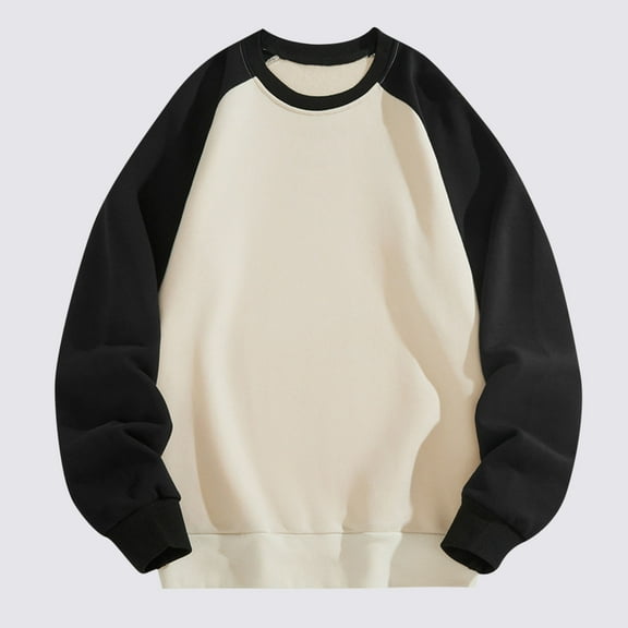 Zylanna Men's Long Sleeve T-Shirts, Activewear Color Block Patching Loose Crew Neck Casual Tops for Men Khaki