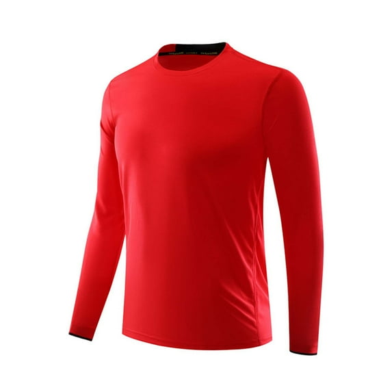 Zylanna Men's Long Sleeve T-Shirts, Activewear Crew Neck Solid Color Stretchy Casual Tops for Sport Red