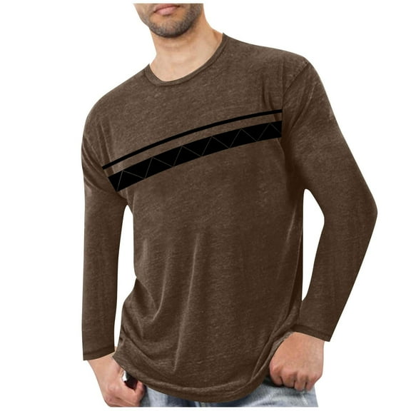 Zylanna Men's Long Sleeve T-Shirts, Activewear Crew Neck Stretchy Striped Casual Tops for Sport Brown