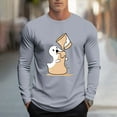 thumbnail image 1 of Zylanna Men's Long Sleeve T-Shirts, Activewear Halloween Print Loose Crew Neck Casual Tops for Men Gray, 1 of 5