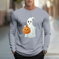 thumbnail image 1 of Zylanna Men's Long Sleeve T-Shirts, Activewear Halloween Print Loose Crew Neck Casual Tops for Men Gray, 1 of 5