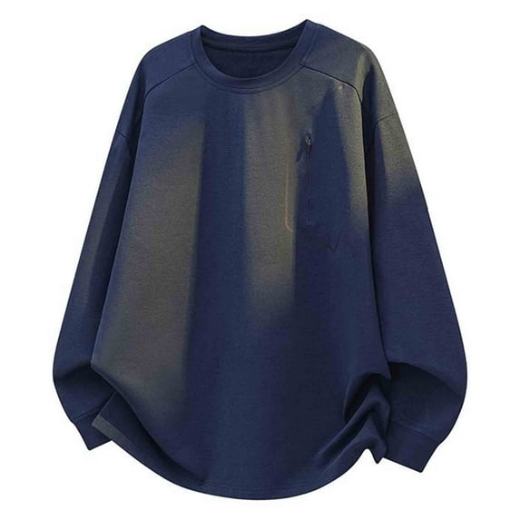 Zylanna Men's Long Sleeve T-Shirts, Activewear Loose Solid Color Half-Zip Casual Tops for Men Navy