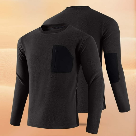 Zylanna Men's Long Sleeve T-Shirts, Activewear with Pockets Solid Color Fleece Lined Casual Tops for Sport Coffee