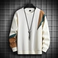 thumbnail image 1 of Zylanna Men's Long Sleeve T-Shirts, Color Block Patching Crew Neck Homewear Loose Casual Tops for Men White, 1 of 3
