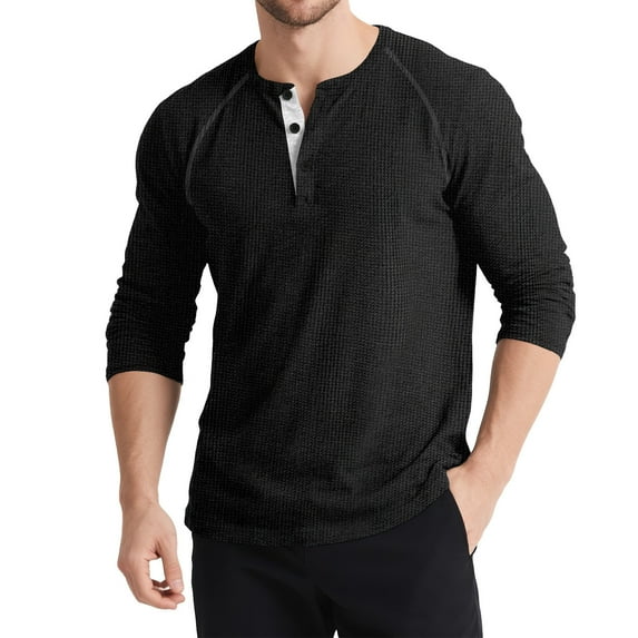 Zylanna Men's Long Sleeve T-Shirts, Color Block Patching Homewear Loose Crew Neck Casual Tops for Men Black