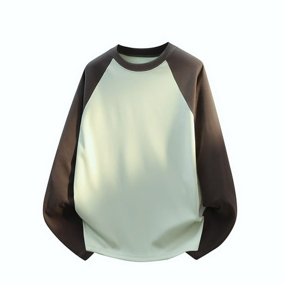 Zylanna Men's Long Sleeve T-Shirts, Crew Neck Color Block Patching Loose Homewear Casual Tops for Men Green