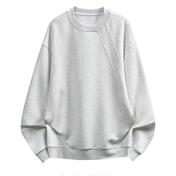 Zylanna Men's Long Sleeve T-Shirts, Crew Neck Homewear Solid Color Loose Casual Tops for Men Gray