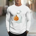 thumbnail image 1 of Zylanna Men's Long Sleeve T-Shirts, Crew Neck Loose Activewear Halloween Print Casual Tops for Men White, 1 of 5