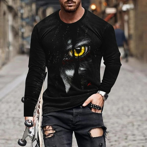 Zylanna Men's Long Sleeve T-Shirts, Crew Neck Loose Homewear Halloween Print Casual Tops for Men Black