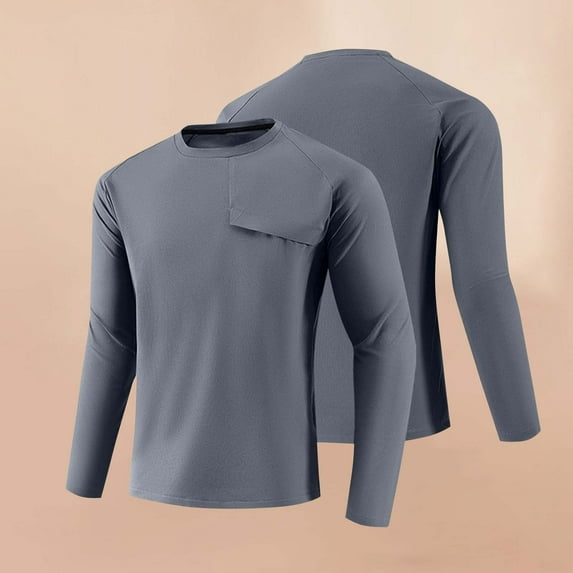 Zylanna Men's Long Sleeve T-Shirts, Crew Neck Solid Color Activewear Stretchy Casual Tops for Sport Gray