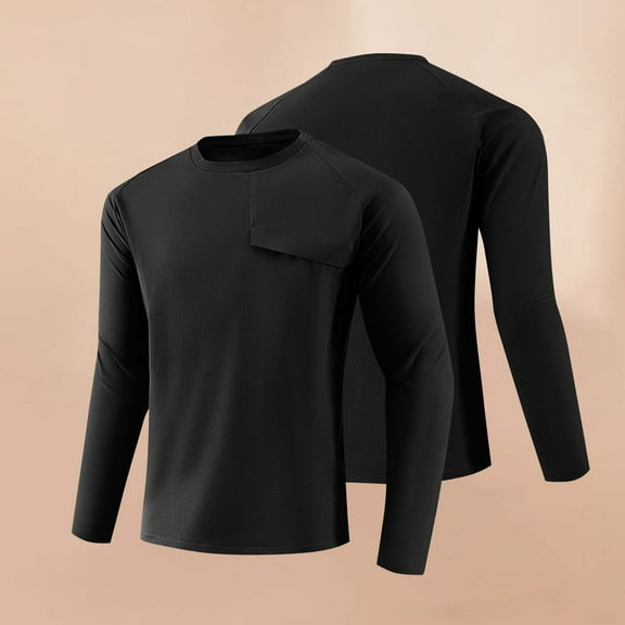 Zylanna Men's Long Sleeve T-Shirts, Crew Neck Solid Color Stretchy Activewear Casual Tops for Sport Black