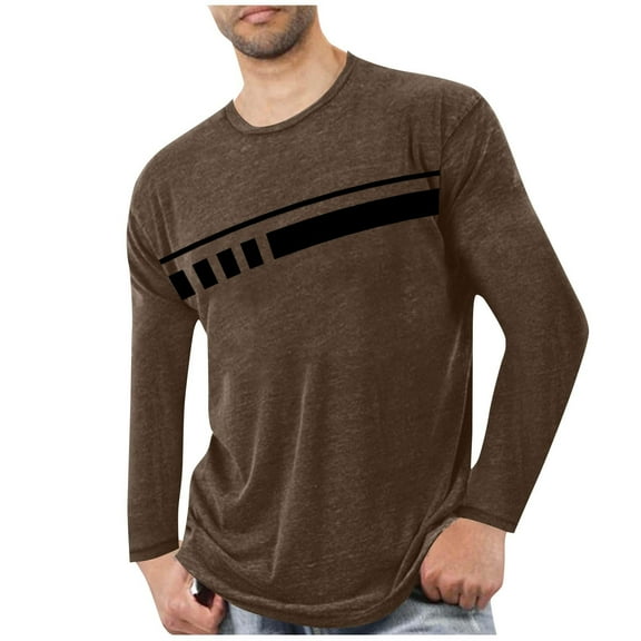 Zylanna Men's Long Sleeve T-Shirts, Crew Neck Stretchy Striped Activewear Casual Tops for Sport Brown