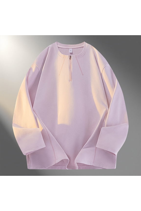 Men's Long Sleeve T-Shirts, Half-Zip Homewear Loose Solid Color Casual Tops for Men Pink