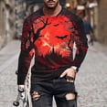 thumbnail image 1 of Zylanna Men's Long Sleeve T-Shirts, Halloween Print Loose Homewear Crew Neck Casual Tops for Men Red, 1 of 5