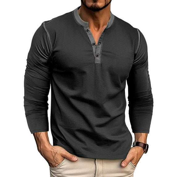 Zylanna Men's Long Sleeve T-Shirts, Homewear Crew Neck Loose Color Block Patching Casual Tops for Men Black