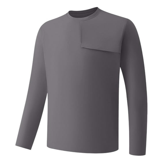 Zylanna Men's Long Sleeve T-Shirts, Homewear Loose Solid Color Crew Neck Casual Tops for Men Gray