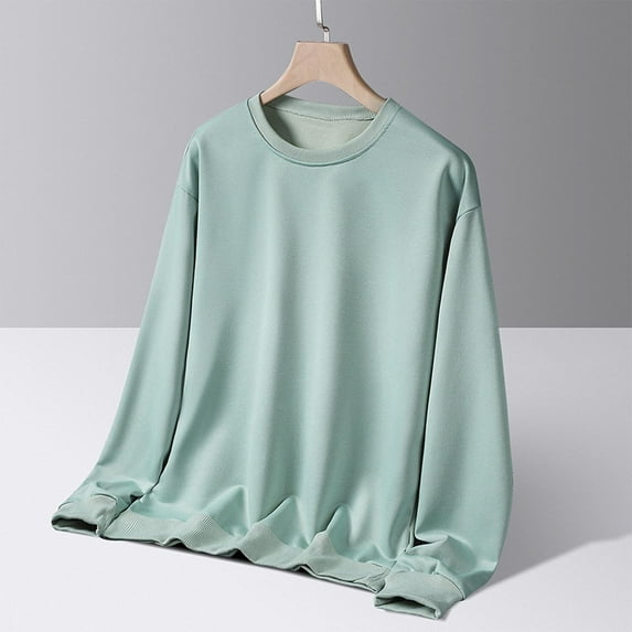 Zylanna Men's Long Sleeve T-Shirts, Loose Crew Neck Homewear Solid Color Casual Tops for Men Green