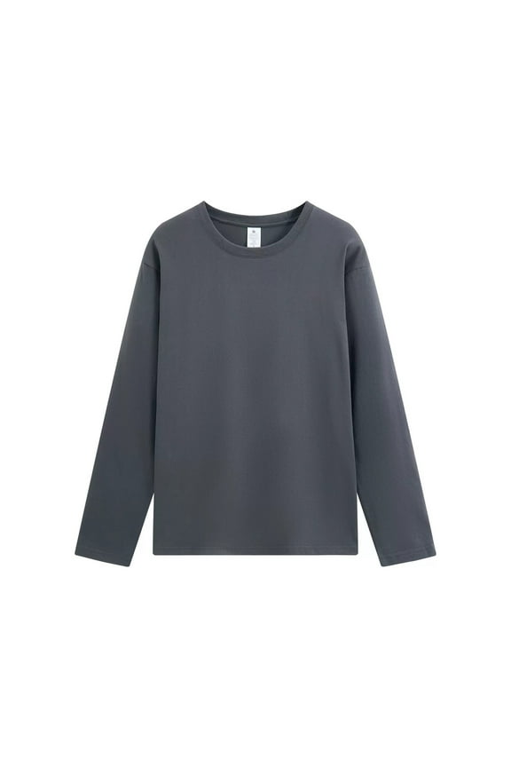Men's Long Sleeve T-Shirts, Loose Solid Color Homewear Crew Neck Casual Tops for Men Dark Gray
