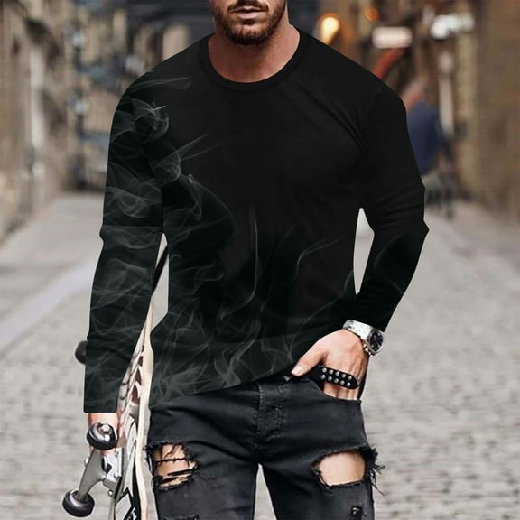 Zylanna Men's Long Sleeve T-Shirts, Printed Crew Neck Homewear Loose Casual Tops for Men Black