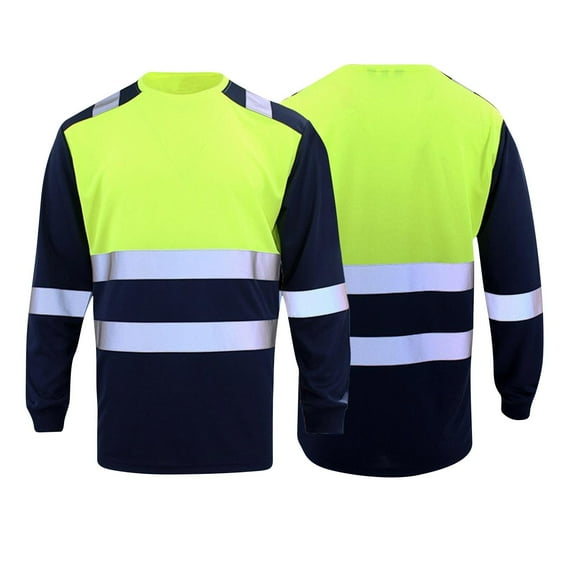 Zylanna Men's Long Sleeve T-Shirts, Reflective Strip Crew Neck Color Block Patching Workwear Casual Tops for Men Yellow