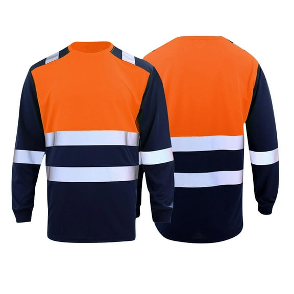 Zylanna Men's Long Sleeve T-Shirts, Reflective Strip Workwear Color Block Patching Crew Neck Casual Tops for Men Orange
