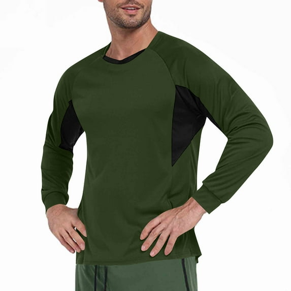 Zylanna Men's Long Sleeve T-Shirts, Solid Color Activewear Crew Neck Stretchy Casual Tops for Sport Army Green