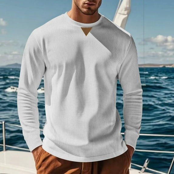 Zylanna Men's Long Sleeve T-Shirts, Solid Color Crew Neck Homewear Fleece Lined Casual Tops for Men White