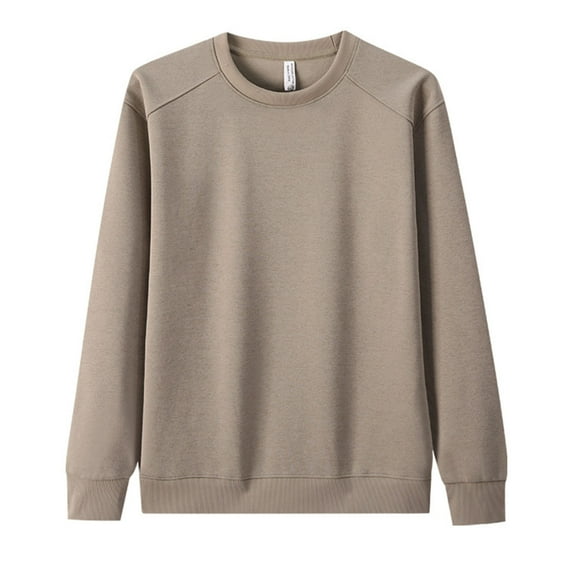 Zylanna Men's Long Sleeve T-Shirts, Solid Color Crew Neck Homewear Loose Casual Tops for Men Khaki